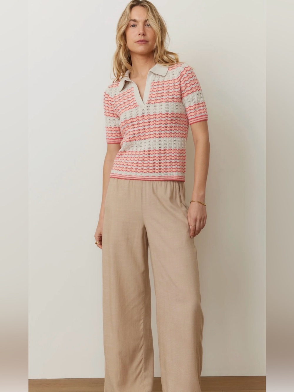 NWT Marine Layer Spencer Open Stitch Polo Sweater XS Pink Groove Cotton Blend